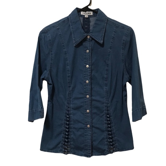 Lafei-Nier Denim Snap Up with Knotted Back Cutout - Picture 1 of 11